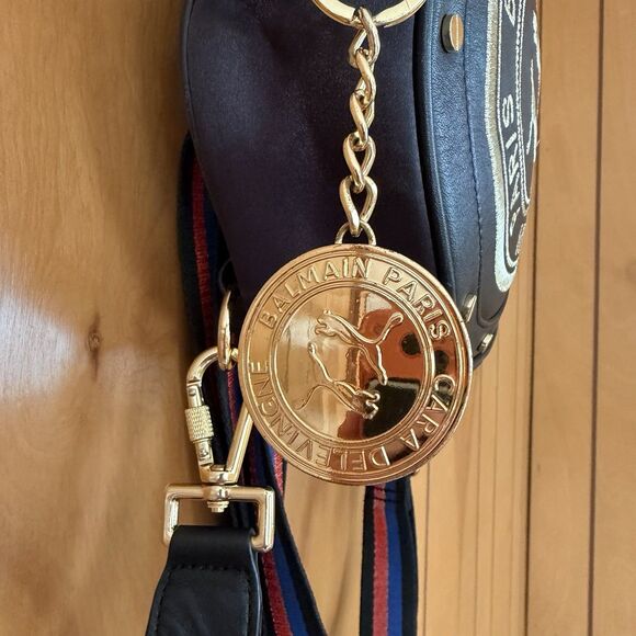 Puma X Balmain Leather Satin Round Backpack Black Gold Streetwear RARE find! - Picture 11 of 15